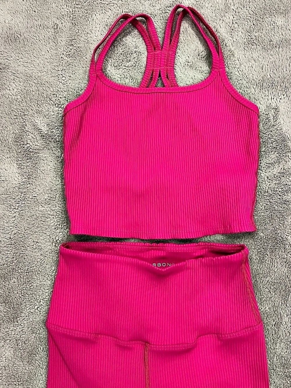 Carbon38 Ribbed Cami Bra Pink & Leggings Set XS